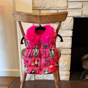 Betsey Johnson Hot Pink Faux Fur Collar Puffer Vest NWT 2T